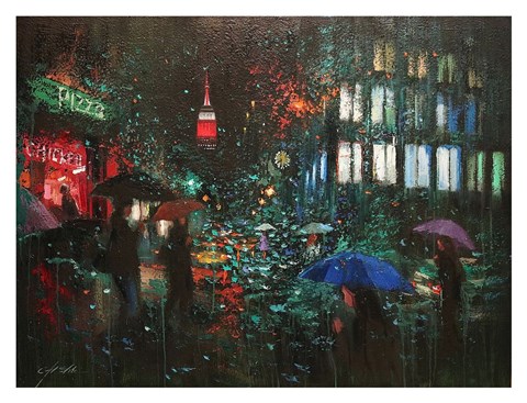 Framed Night Rain in NY Print
