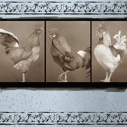 Framed Rooster Ware Aqua I Print