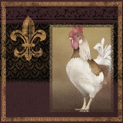 Framed Rooster Ware Burgundy III Print