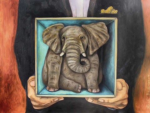 Framed Elephant In A Box Print