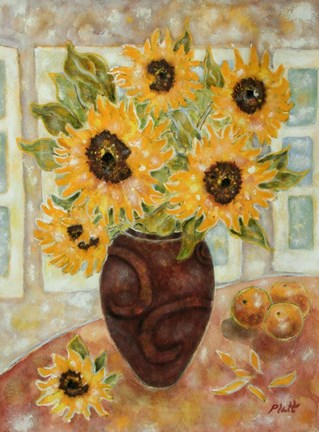 Framed Sunflowers And Satsumas Print