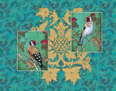 Framed Little Birds With Golden flowers Print