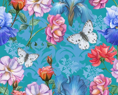 Framed Roses And Butterflies (Pattern) Print