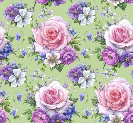 Framed Pattern With Roses And Hellebore Print