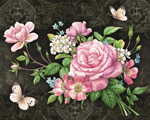 Framed Roses And Butterflies Print