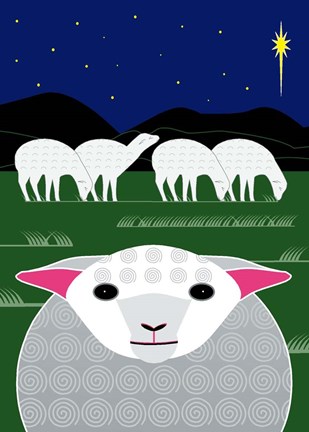 Framed Vertical Christmas Sheep Print