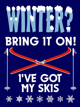 Framed Winter Bring It Skis Print