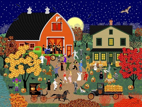 Framed Halloween Barn Dance Print