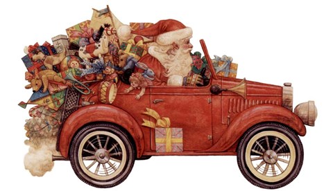 Framed Santa In Car Print