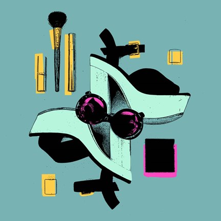 Framed Fashion Acessories Square Layout Blue Print