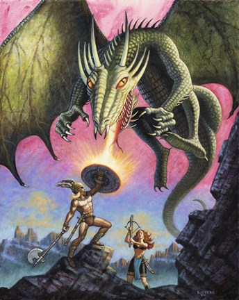 Framed Attack of the Fire Drake Print