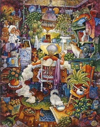 Framed Sewing Lady Print