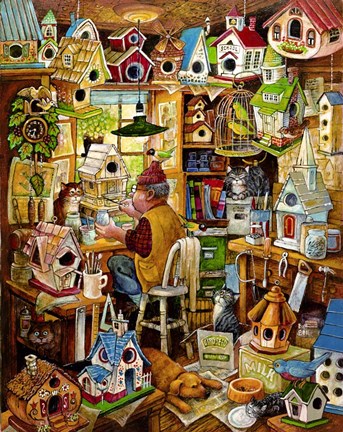 Framed Birdhouse Man Print