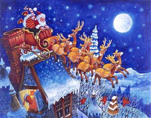 Framed Santa Over the Roof Print