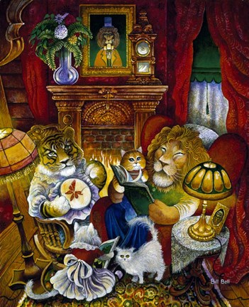 Framed Lion Reading A Book Print