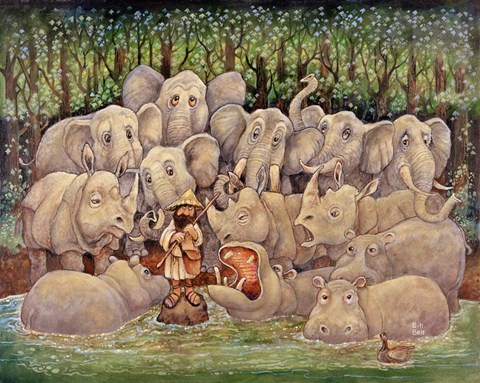 Framed Noah - Elephants-Rhinos-Hippos Print