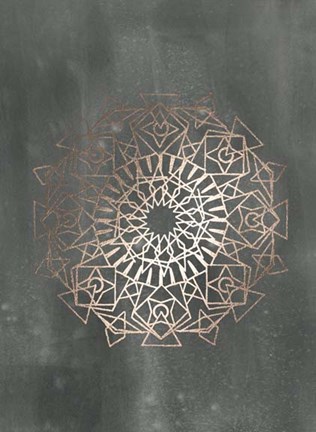 Framed Rose Gold Foil Mandala I on Black Wash Print