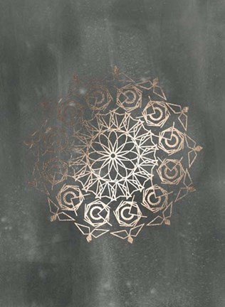 Framed Rose Gold Foil Mandala III on Black Wash Print