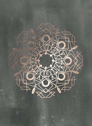 Framed Rose Gold Foil Mandala IV on Black Wash Print