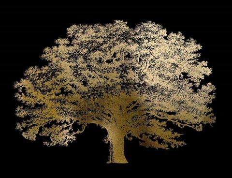 Framed Gold Foil Elephant Tree on Black Print