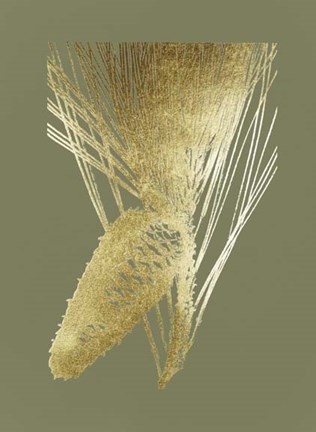 Framed Gold Foil Pine Cones II on Mid Green Print