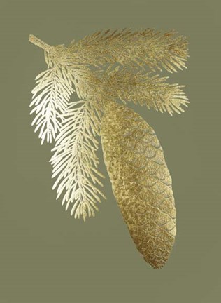 Framed Gold Foil Pine Cones IV on Mid Green Print