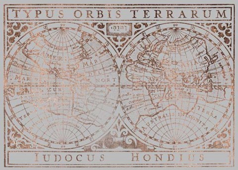 Framed UA CH Rose Gold Foil Vintage Map on Grey Print
