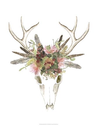 Framed Deer Skull &amp; Flowers I Print