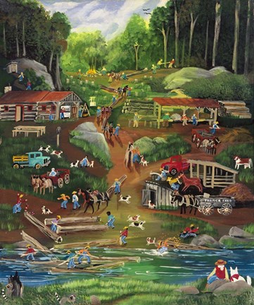 Framed Possom Trot Logging Camp Print