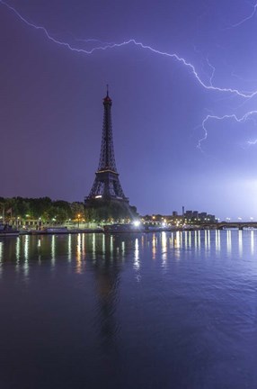 Framed Lightening Over the Eiffel Print