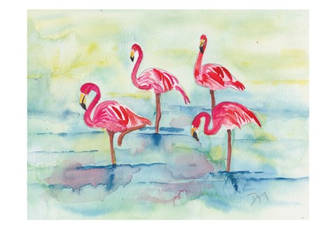 Framed Sunset Flamingoes II Print