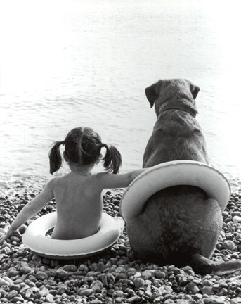 Framed Girl with Dog Print