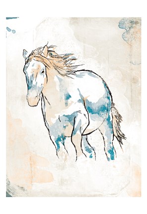 Framed Running Horse Blue Print