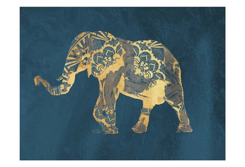 Framed Navy Gold Elephant Print