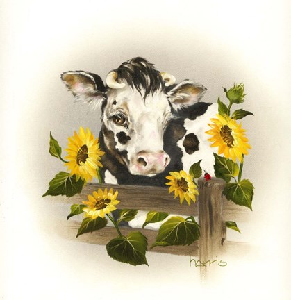 Framed Cow &amp; Sunflowers Print