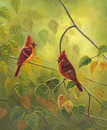 Framed Autumn Cardinals Print