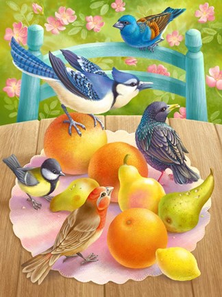 Framed Birds And Fruits Print