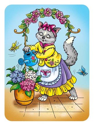 Framed Cat with Flowers Print
