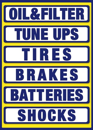 Framed Auto Shop Boards Yellow Blue Print