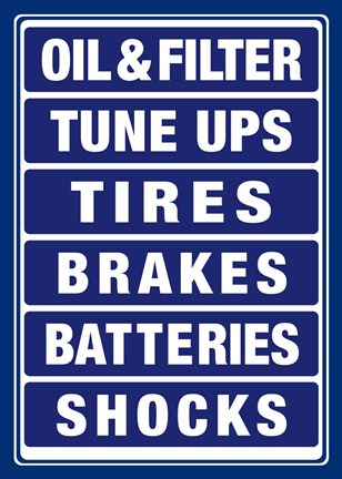 Framed Auto Shop Boards Blue and White Print