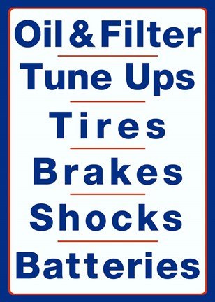Framed Auto Shop Services Blue On White Print