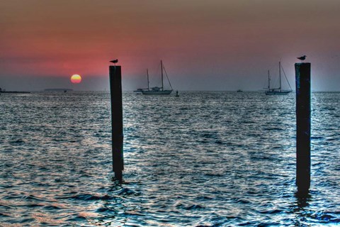 Framed Key West Sunset Two Pilings Print