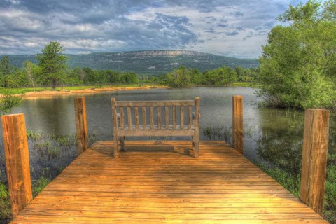 Framed Mountain Dock and Bench I Print
