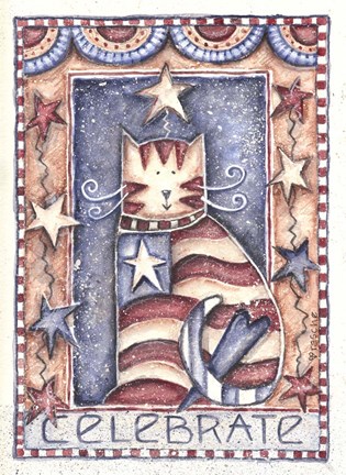 Framed Celebrate Patriotic Cat Print