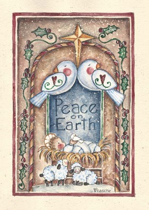 Framed Peace on Earth Doves and Nativity Print