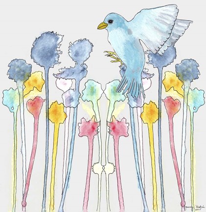 Framed Wildflowers With Bird Print