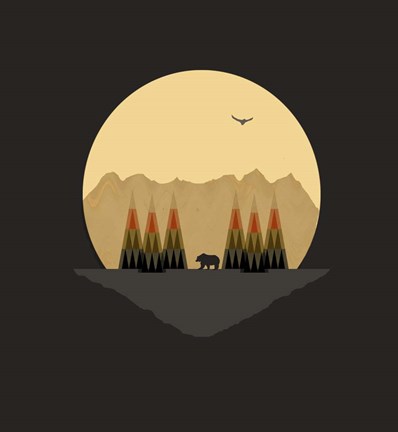 Framed Bear Versus the Mountains Print
