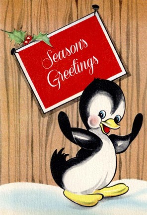 Framed Seasons Greetings Penguin Print