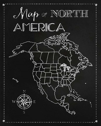 Framed Chalk Map Of North America Print