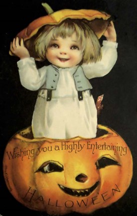 Framed Halloween Pumpkin Head Child Print